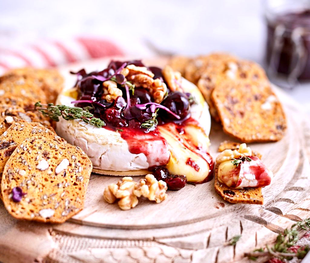 Honey & Walnut Baked Double Brie with Barker's Boysenberry, Blackcurrant & Apple Compote