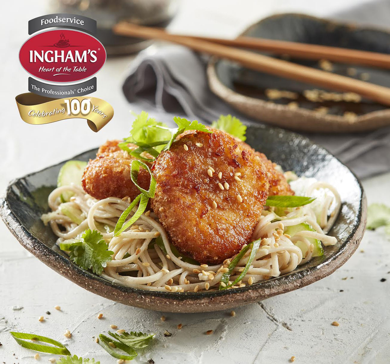 Ingham's Chicken Teriyaki Medallion’s with soba noodle salad and sesame dressing