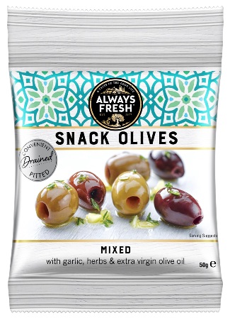 Mixed snack olives pouch