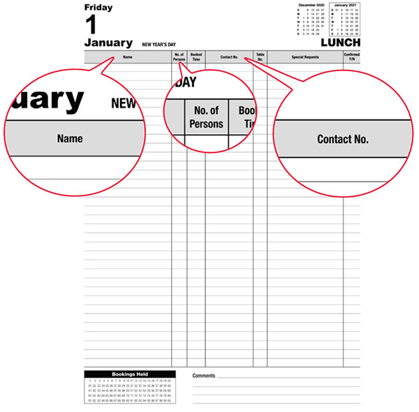 Bencorp Covid Compliant Restaurant Bookings Diary